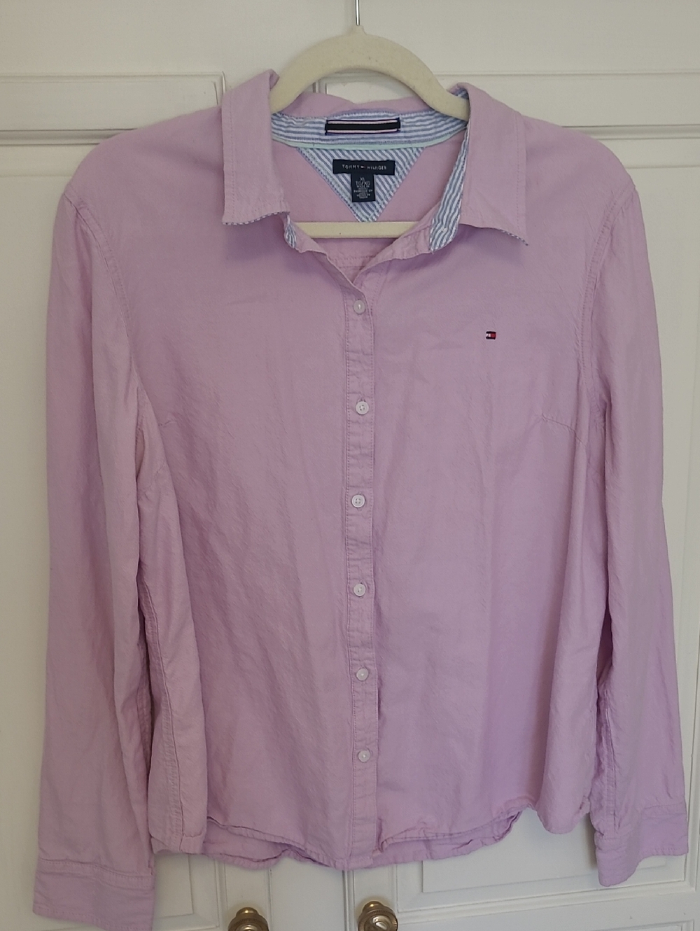 Vintage 100 Cotton Tommy Hilfiger Women’s Lilac Slim Fit Button-Down Shirt